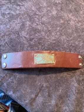 Leather Snap Cuff Bracelet with Patina Nameplate